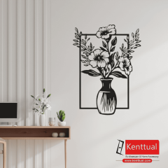 Vazo Çiçek Lazer Kesim Metal Duvar Dekoru