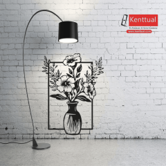 Vazo Çiçek Lazer Kesim Metal Duvar Dekoru