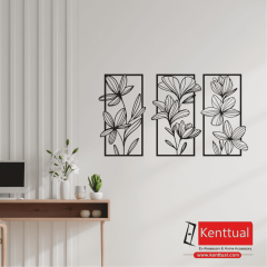 3 Parçalı Çiçek Şekilli Metal Dekoru