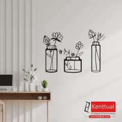 Kavanozda 3 Çiçek Metal Duvar Dekoru