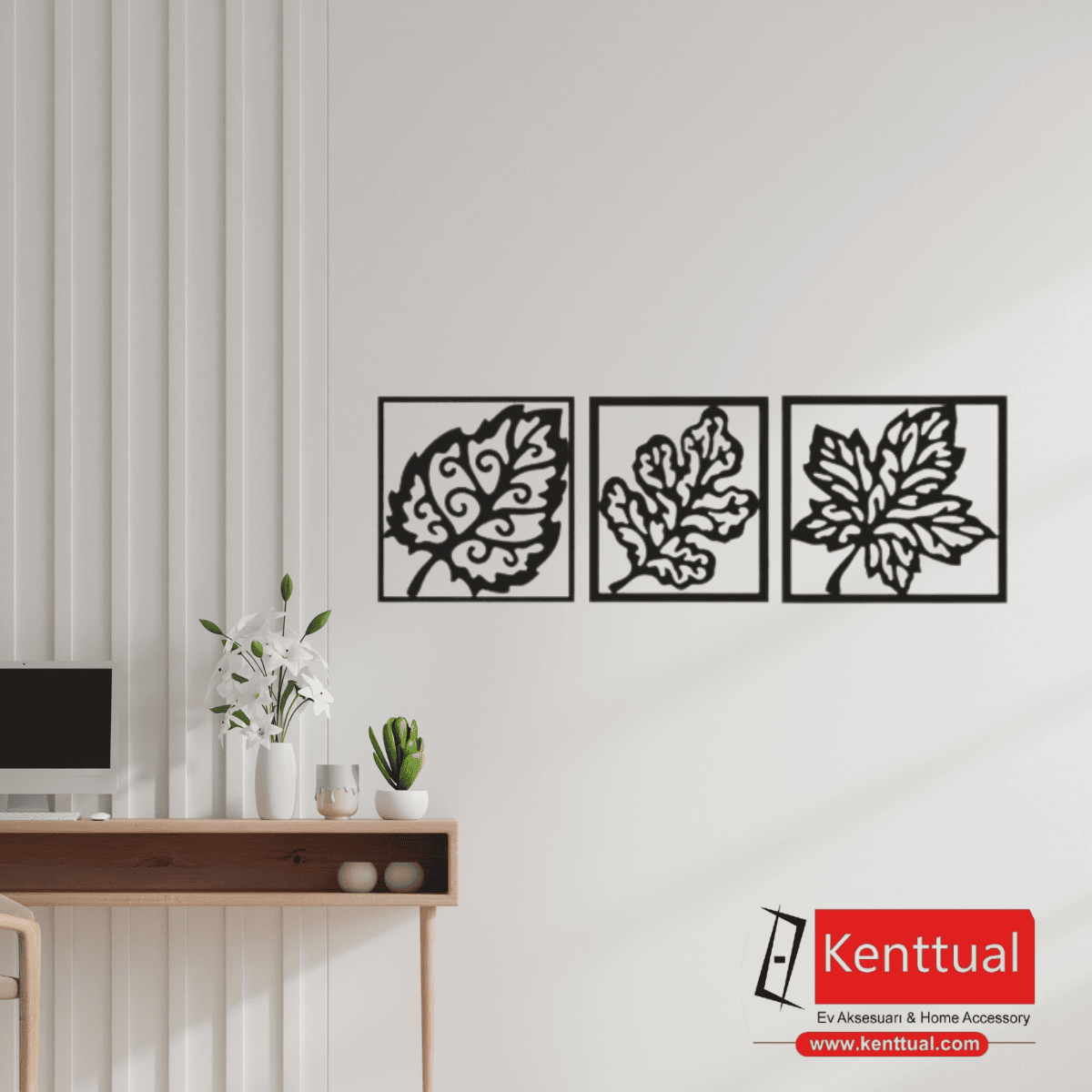 3’lü Yaprak Metal Duvar Dekoru