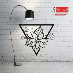 Üçgen Çiçek Motifli Metal Duvar Dekoru