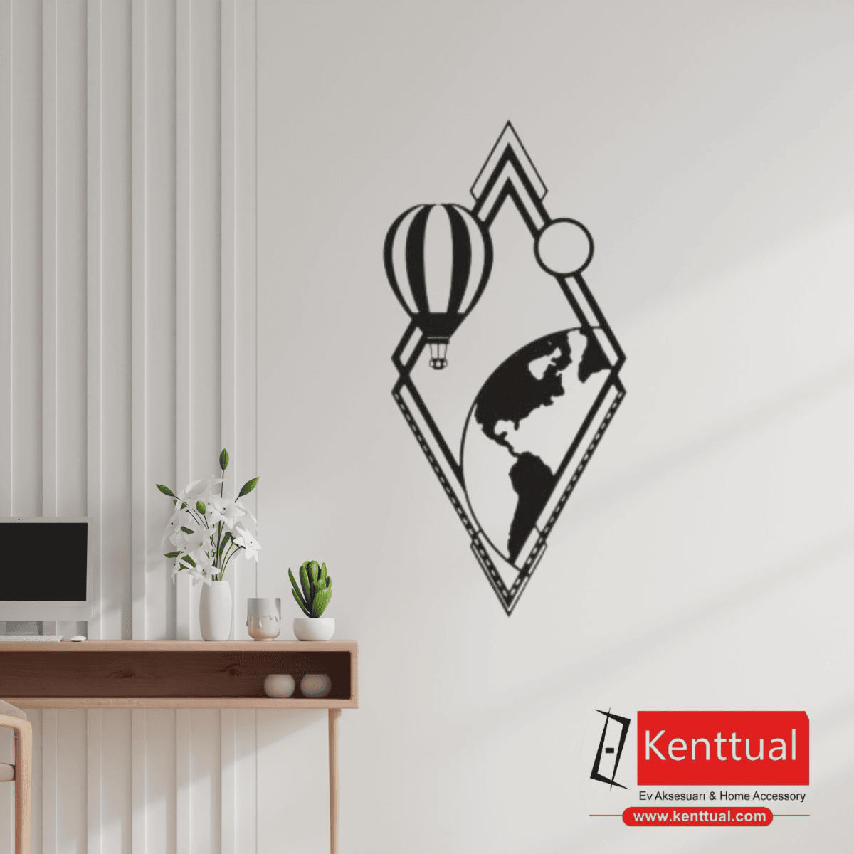 Geometrik Dünya & Balon Metal Duvar Dekoru
