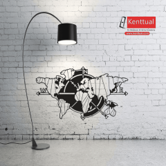 Pusula ve Dünya Haritası Metal Duvar Dekoru