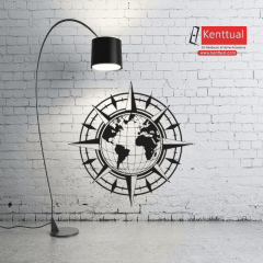 Dünya Haritalı Pusula Metal Duvar Dekoru