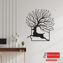 Ağaç Boynuzlu Geyik Metal Duvar Dekoru