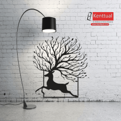 Ağaç Boynuzlu Geyik Metal Duvar Dekoru