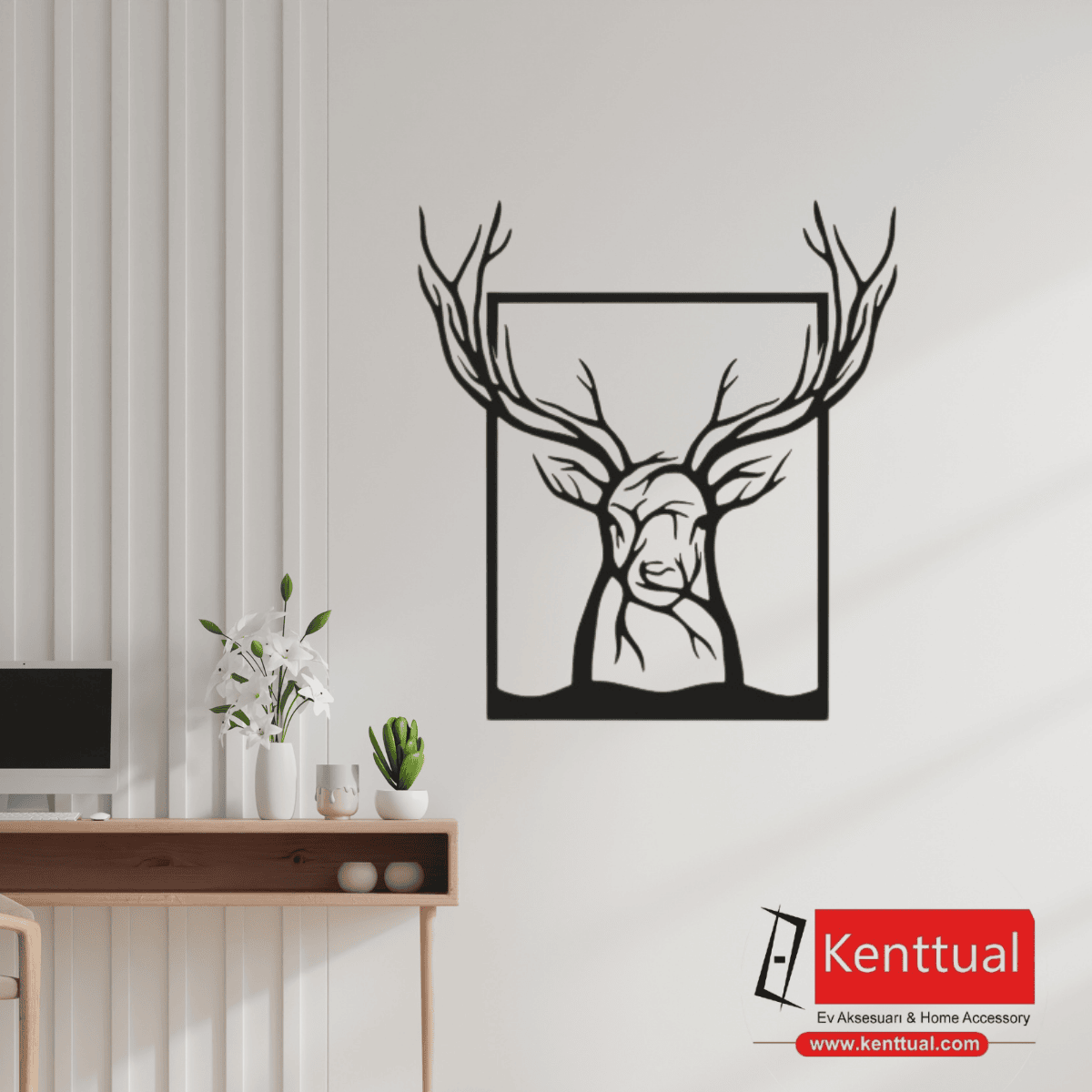 Dekoratif Geyik Figürlü Metal Duvar Dekoru