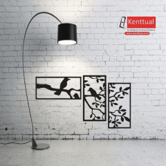 Üçlü Kuş Figürlü Metal Duvar Dekoru