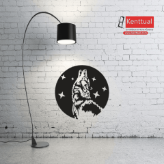 Yıldızlı Uluyan Kurt Metal Duvar Dekoru