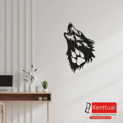 Uluyan Kurt ve Ayı Pençesi Metal Duvar Dekoru