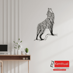 Uluyan Kurt ve Doğa Metal Duvar Dekoru