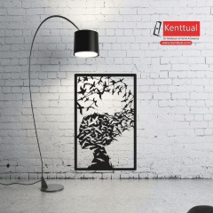 Kadın Silüeti ve Uçan Kuşlar Metal Duvar Dekoru