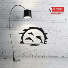 Güneş Batışında Yüzen Yunuslar Metal Duvar Dekoru