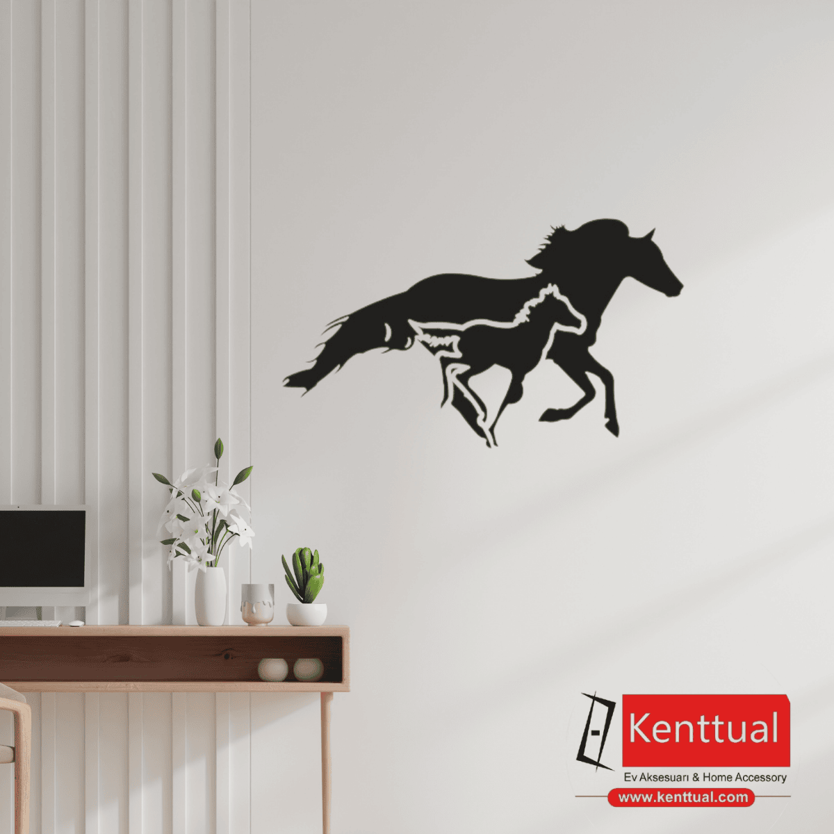 At ve Yavrusu Metal Duvar Dekoru