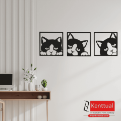 3’lü Kedi Metal Duvar Dekoru