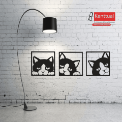 3’lü Kedi Metal Duvar Dekoru
