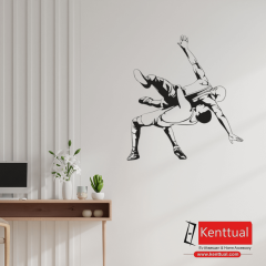 Güreşçi Figürlü Metal Duvar Dekoru