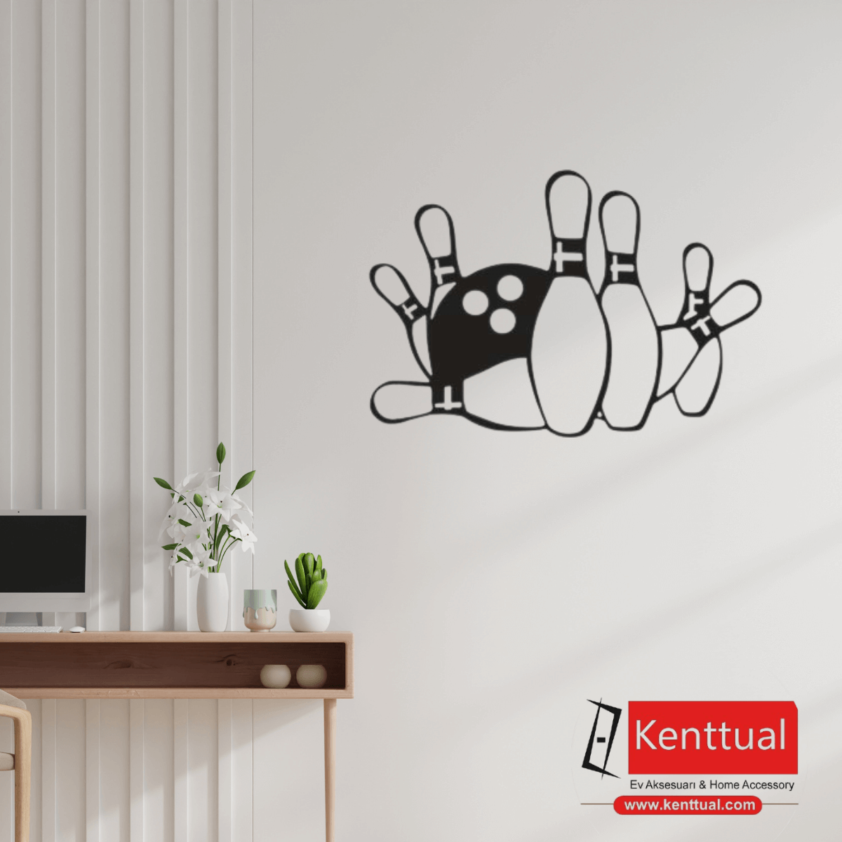 Bowling Topu ve Labutlar Metal Duvar Dekoru