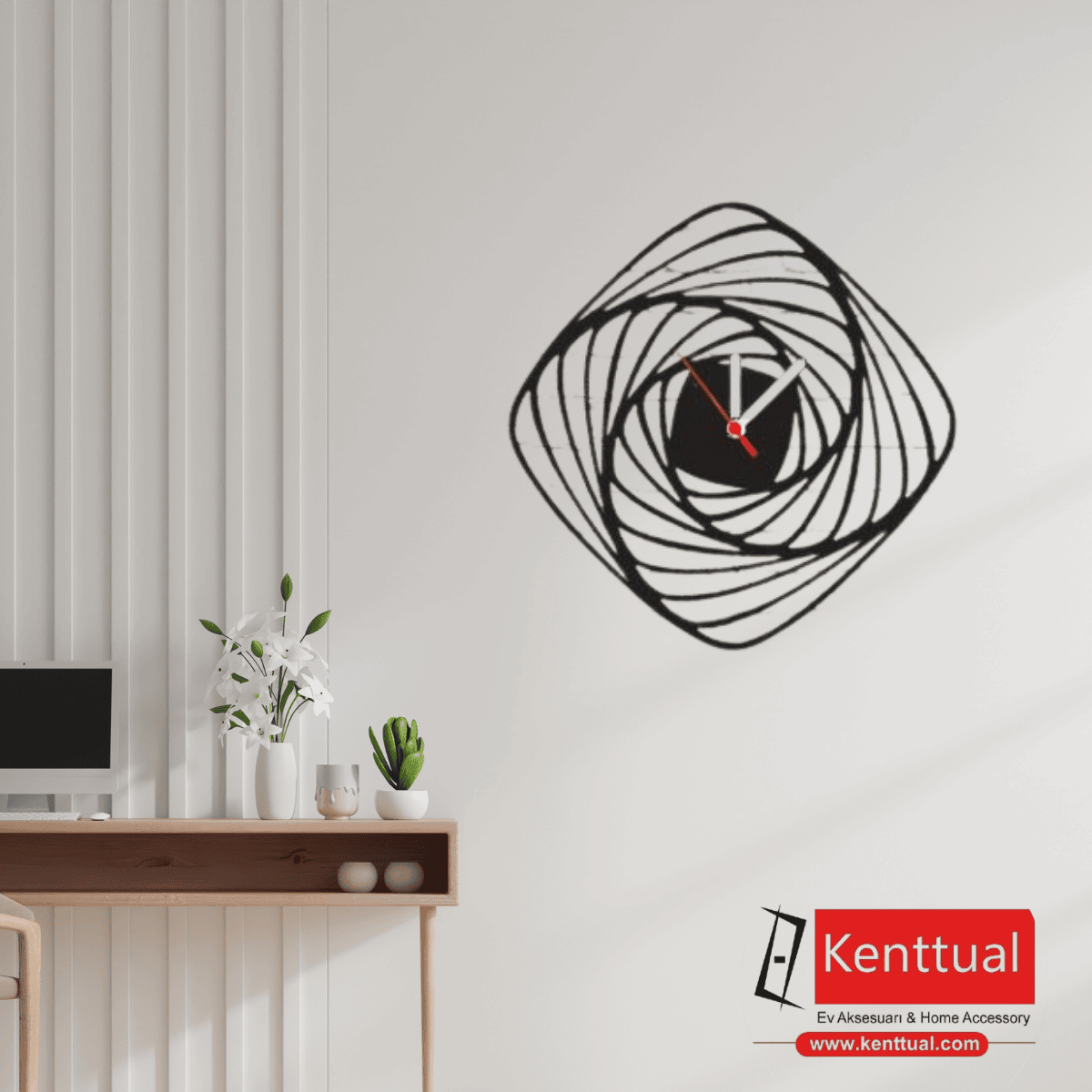 İllüzyon Desenli Metal Duvar Saati