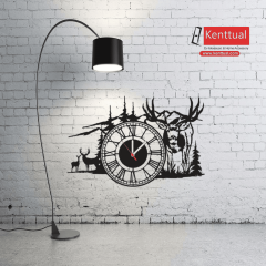 Doğa ve Geyik Temalı Metal Duvar Saati
