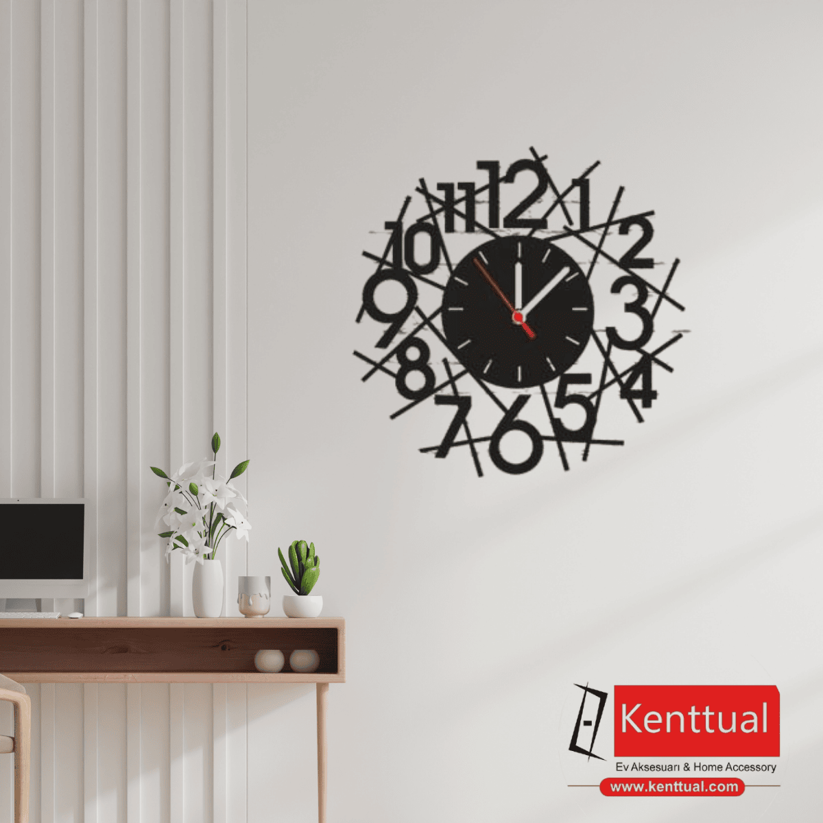 Modern Sayılar Tasarımlı Metal Duvar Saati