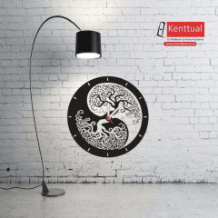 Yin Yang Ağaç Tasarımlı Metal Duvar Saati