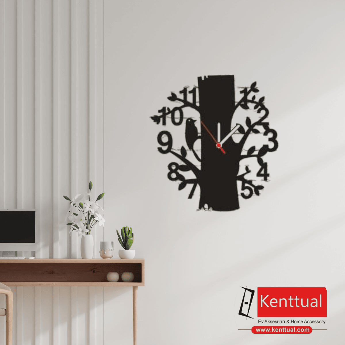 Kuşun Ağaca Konuşu Tasarımı Metal Duvar Saati